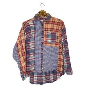 Urban Outfitters BDG Patchwork Plaid Cotton Flannel Oversized Raw Hem xs